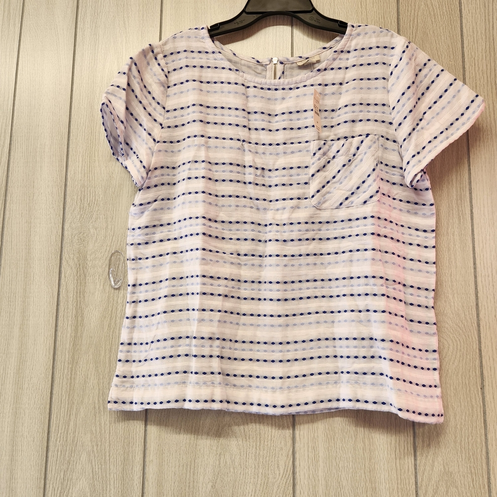 Talbots Medium White and Pink Boxy Short Sleeve Blouse